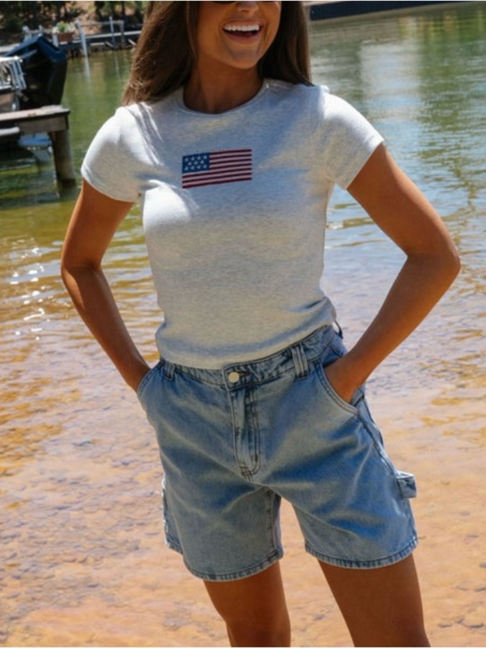 High-Waist Light Blue Denim Shorts for Women - Picture 3 of 3